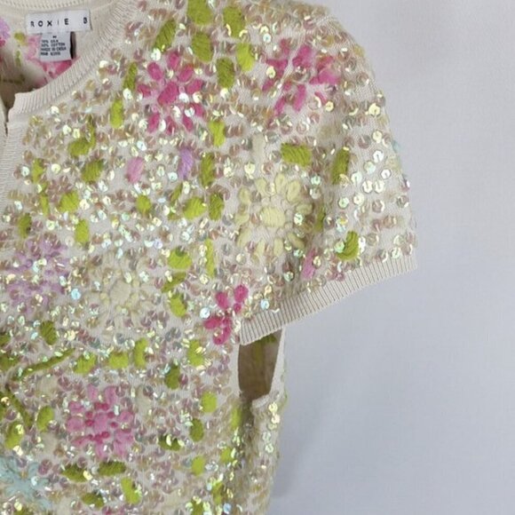 COPY - Roxie B sequin knit floral cardigan sweater silk and cotton Medium - Picture 3 of 7